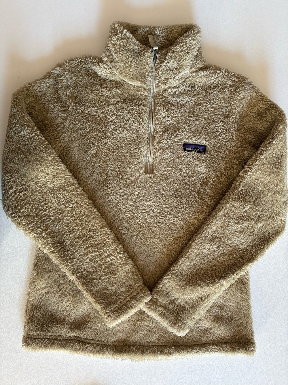 Patagonia Los gatos Women’s Tan Plush Quarter-Zip  Fleece Sweater Small Size